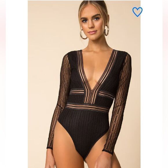 superdown britni deep v bodysuit black sheer panel
Mesh top one piece Revolve S - Picture 1 of 8